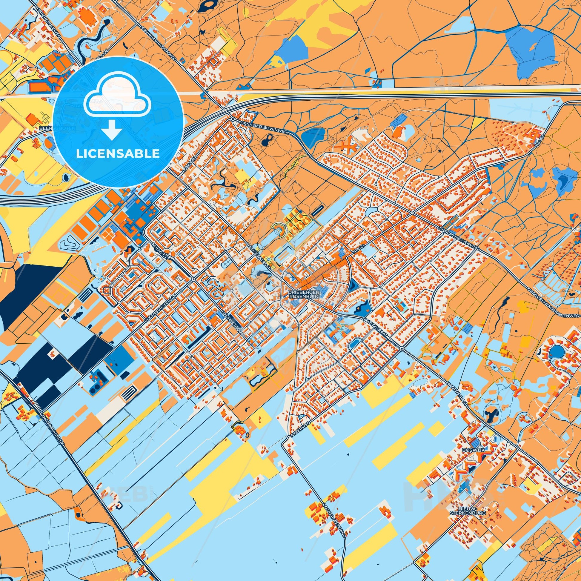 Colorful Utrechtse Heuvelrug Street Map with Labels and Buildings