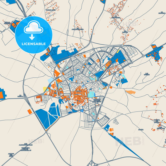 Colorful Utrera Street Map with Labels and Buildings