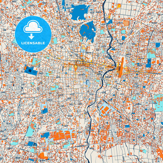 Colorful Utsunomiya Street Map with Labels and Buildings