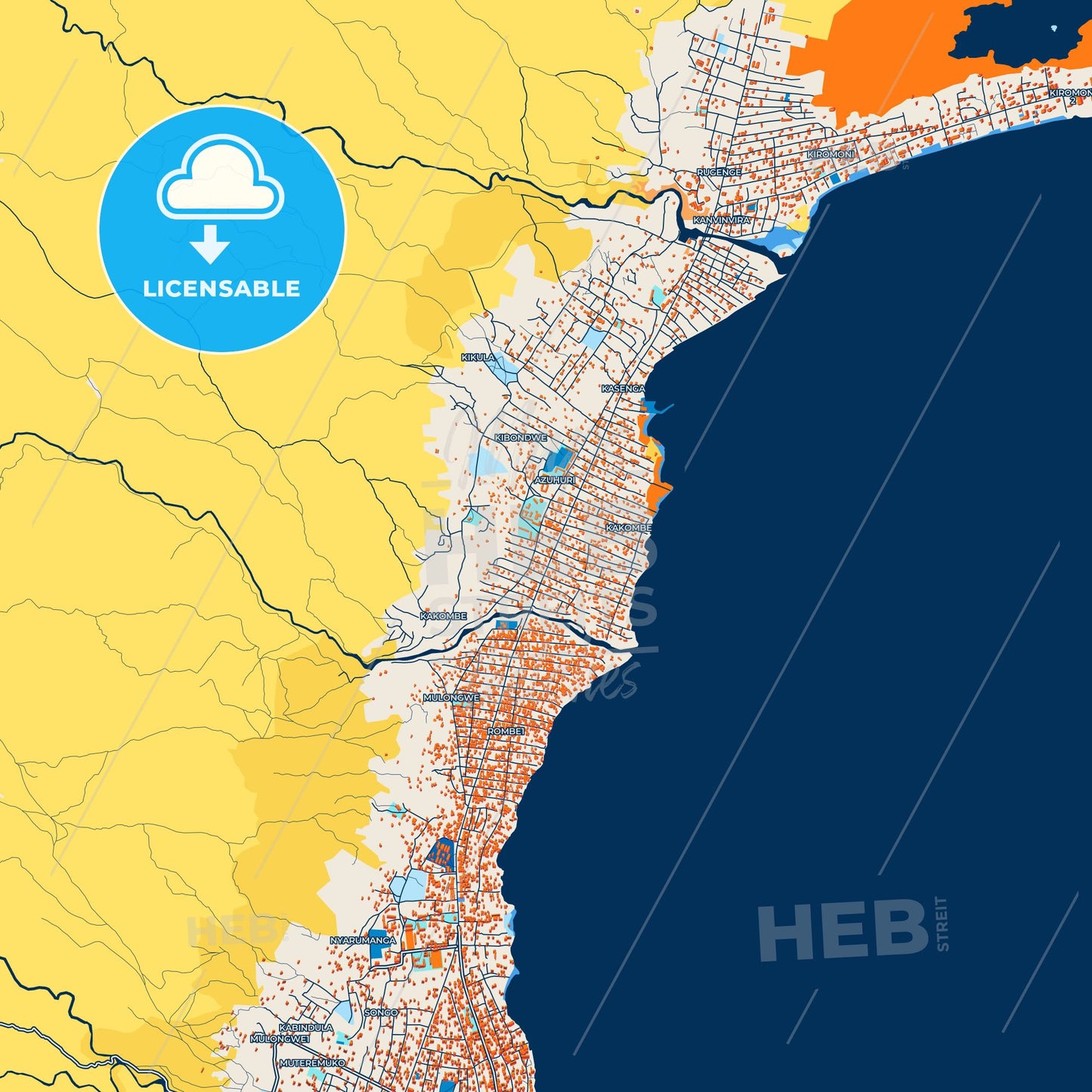 Colorful Uvira Street Map with Labels and Buildings