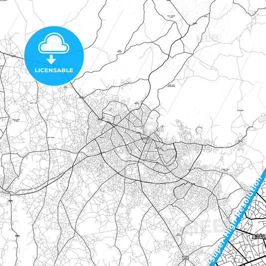 Uyo, Nigeria light map with streetnames, citynames and districts