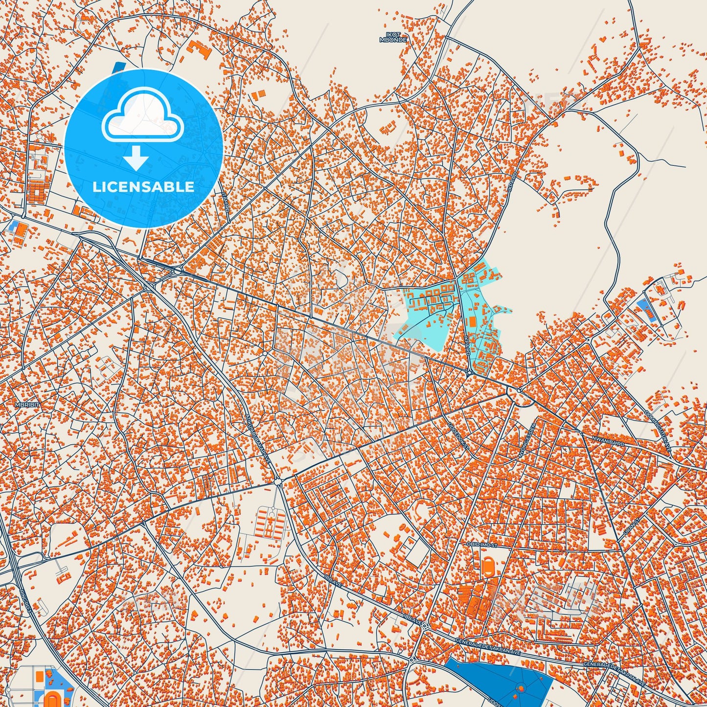Colorful Uyo Street Map with Labels and Buildings