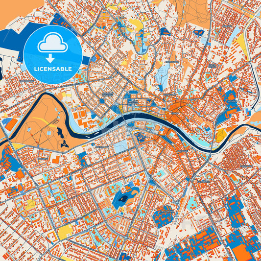 Colorful Uzhhorod Street Map with Labels and Buildings