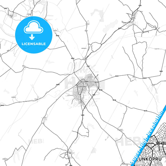 Uzunköprü, Turkey light map with streetnames, citynames and districts