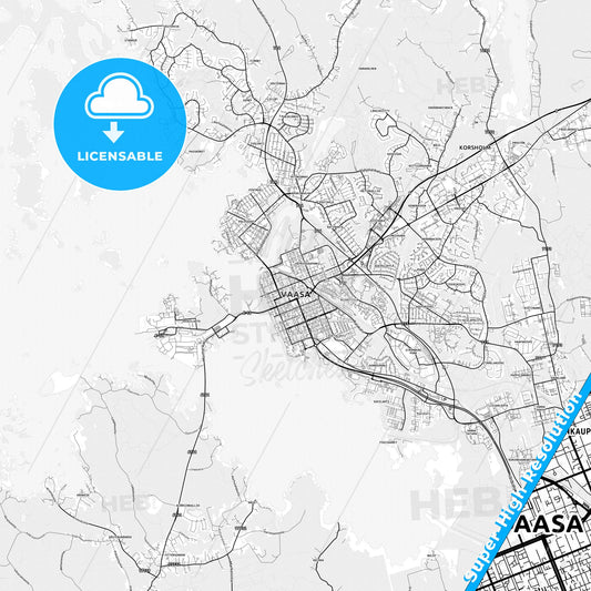Vaasa, Finland light map with streetnames, citynames and districts