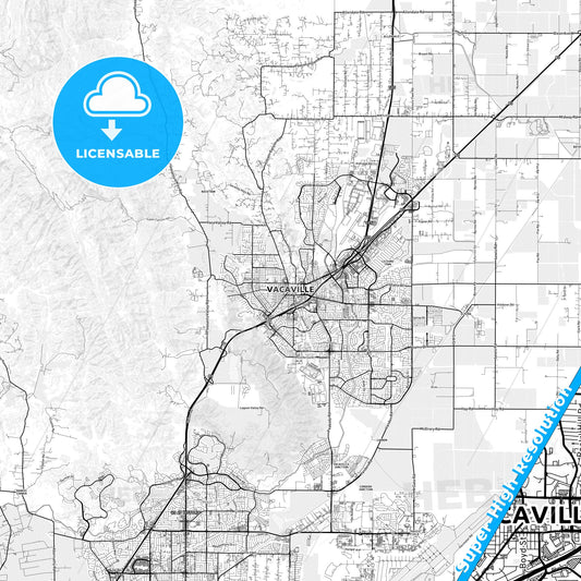 Vacaville, California light map with streetnames, citynames and districts
