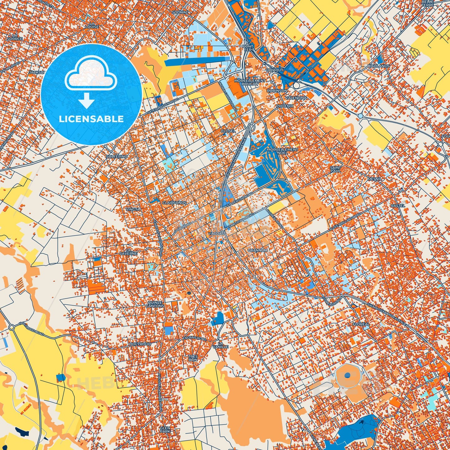 Colorful Vacoas Street Map with Labels and Buildings