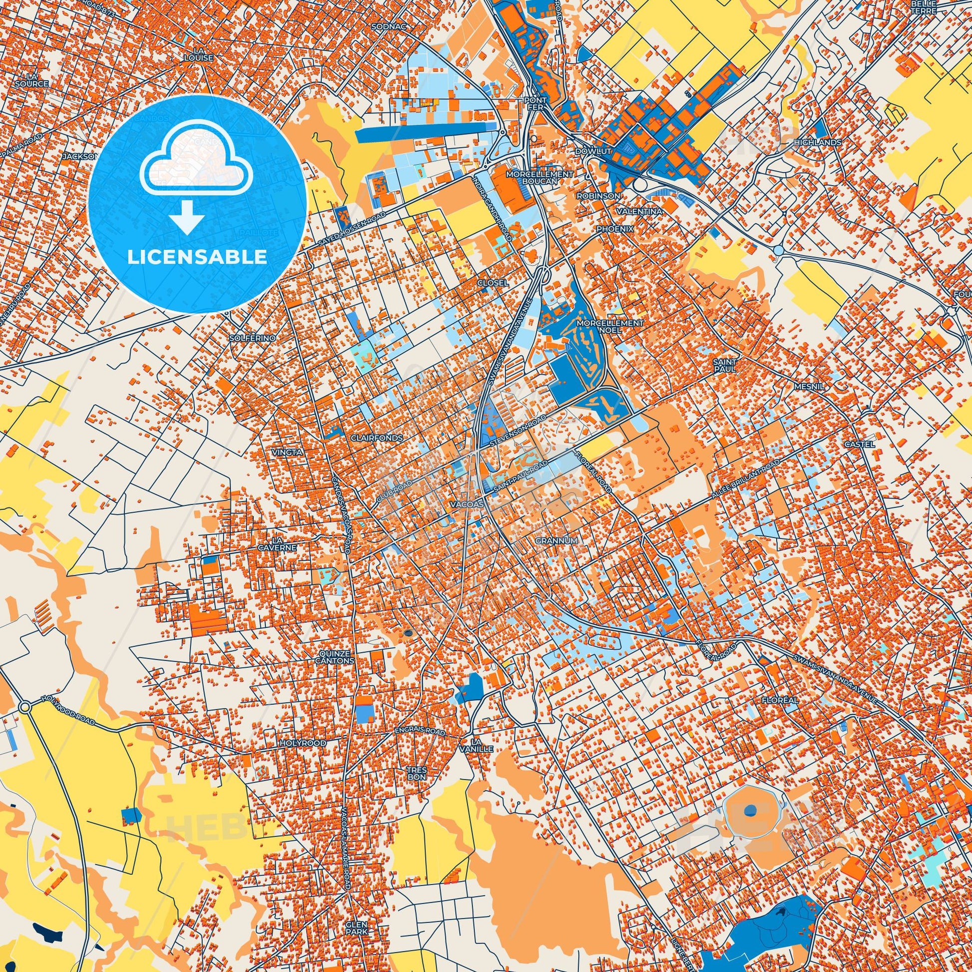 Colorful Vacoas Street Map with Labels and Buildings