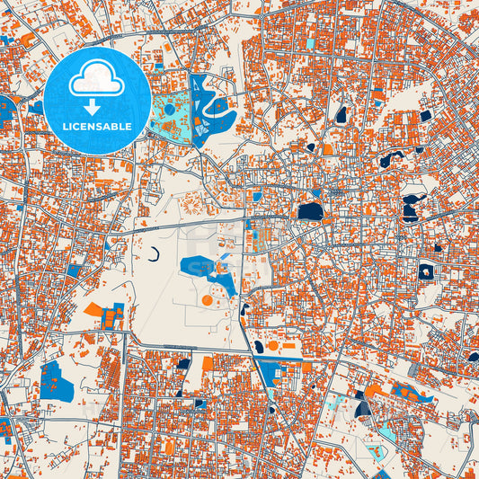 Colorful Vadodara Street Map with Labels and Buildings