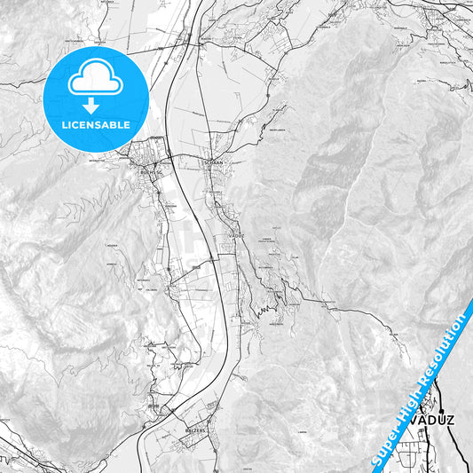 Vaduz, Liechtenstein light map with streetnames, citynames and districts