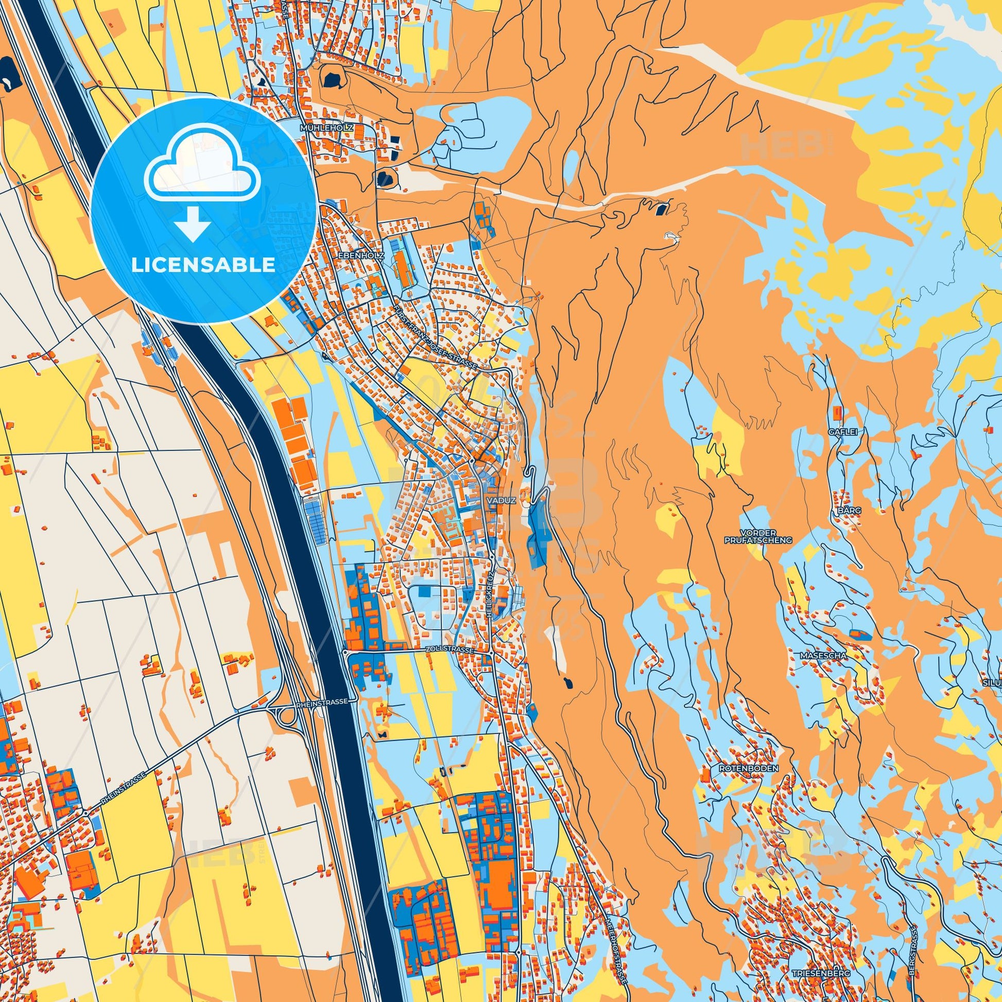 Colorful Vaduz Street Map with Labels and Buildings