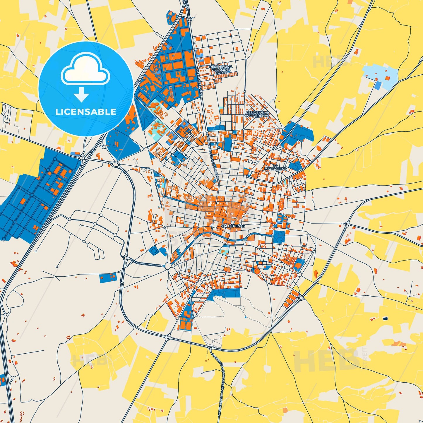 Colorful Valdepeñas Street Map with Labels and Buildings