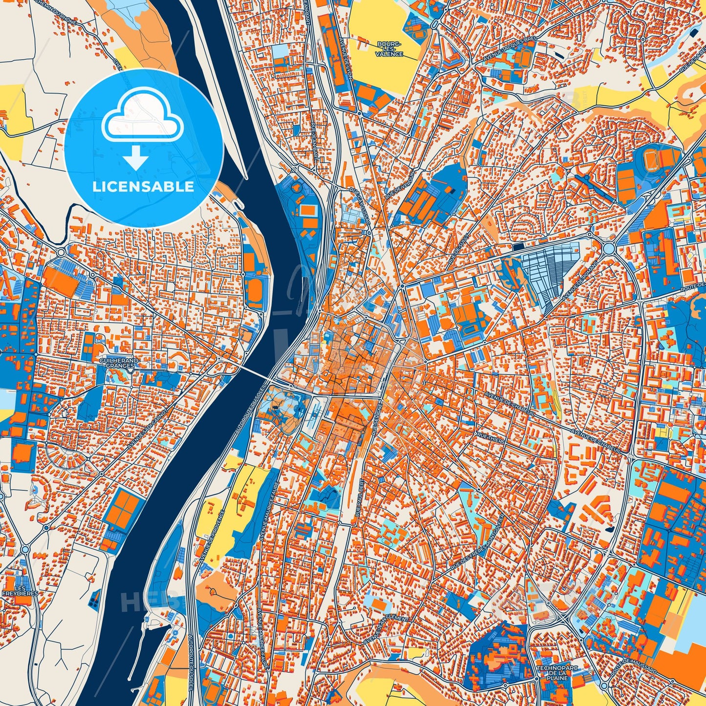 Colorful Valence Street Map with Labels and Buildings