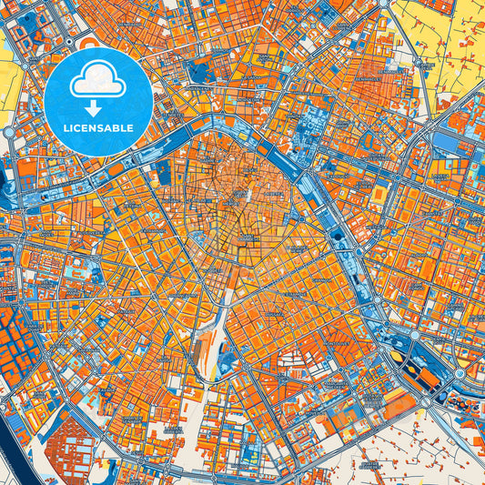 Colorful Valencia Street Map with Labels and Buildings