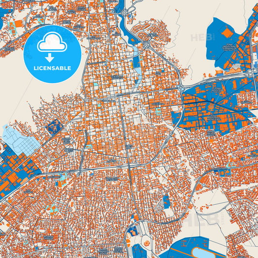 Colorful Valencia Street Map with Labels and Buildings