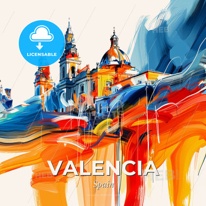 Vibrant Valencia, Spain - A Colorful Painting Of A Building - Square format print template