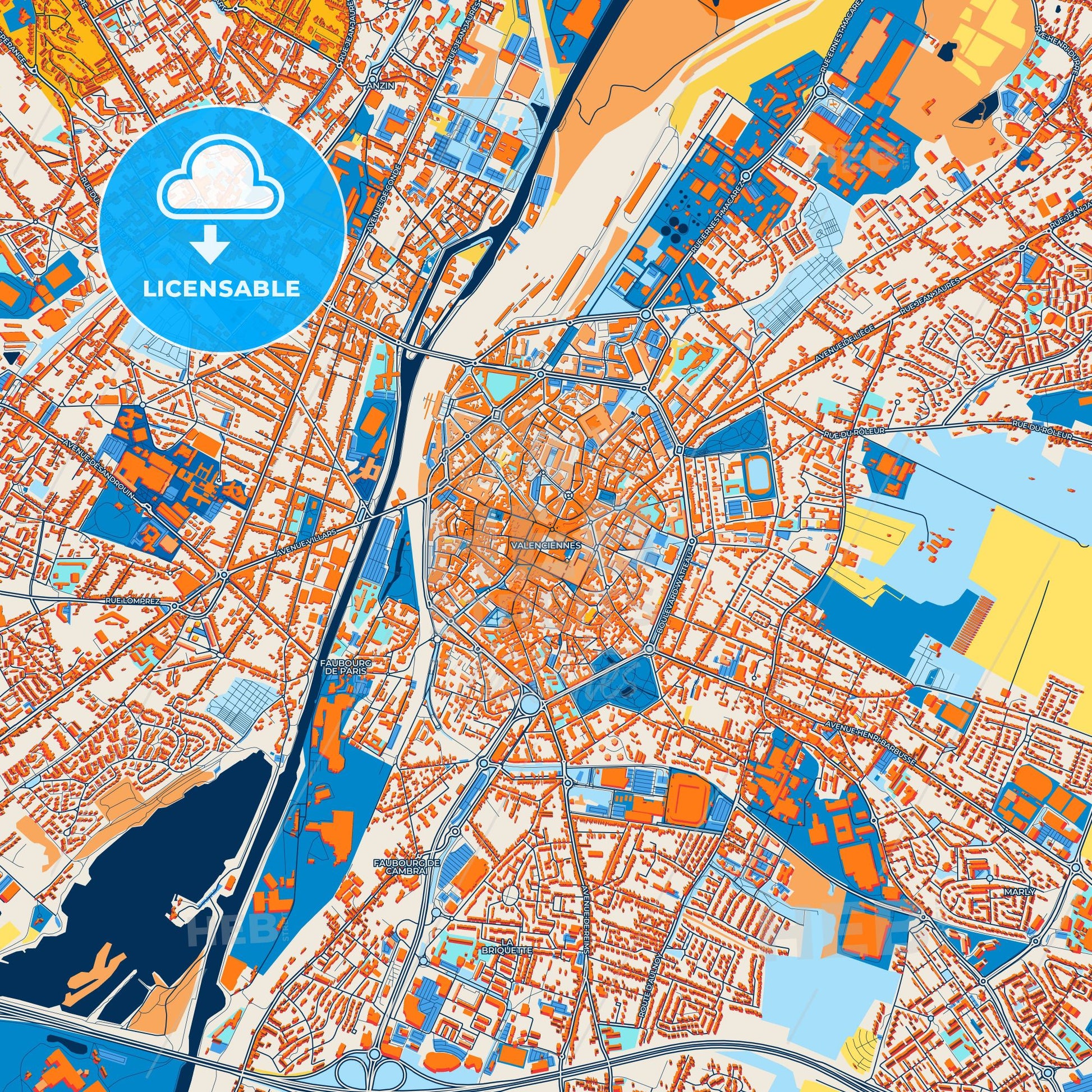 Colorful Valenciennes Street Map with Labels and Buildings