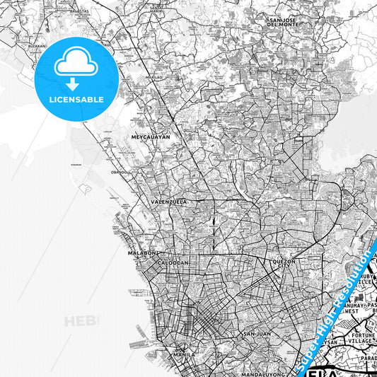 Valenzuela, Philippines light map with streetnames, citynames and districts