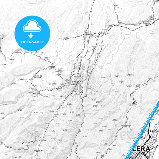 Valera, Venezuela light map with streetnames, citynames and districts