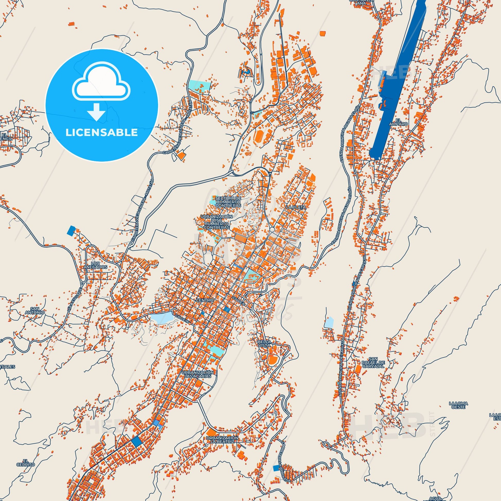 Colorful Valera Street Map with Labels and Buildings