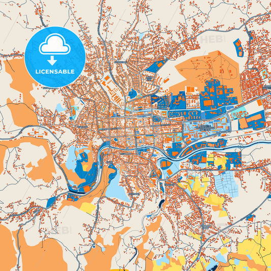 Colorful Valjevo Street Map with Labels and Buildings