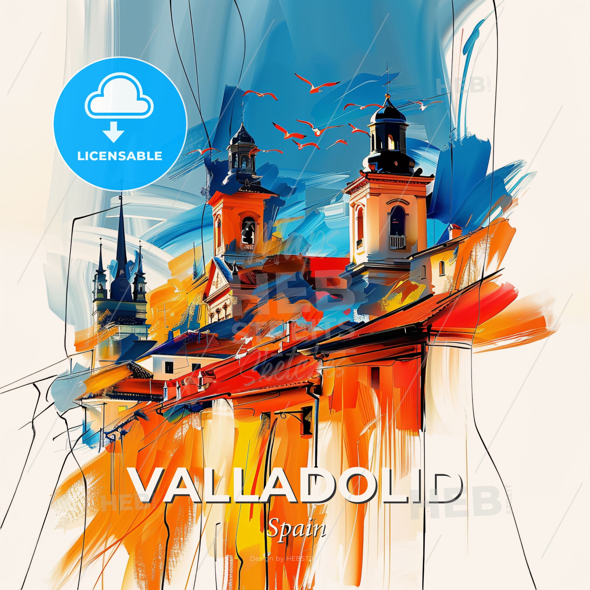Vibrant Valladolid, Spain - A Painting Of A Building With Towers - Square format print template