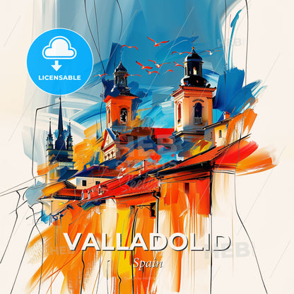 Vibrant Valladolid, Spain - A Painting Of A Building With Towers - Square format print template
