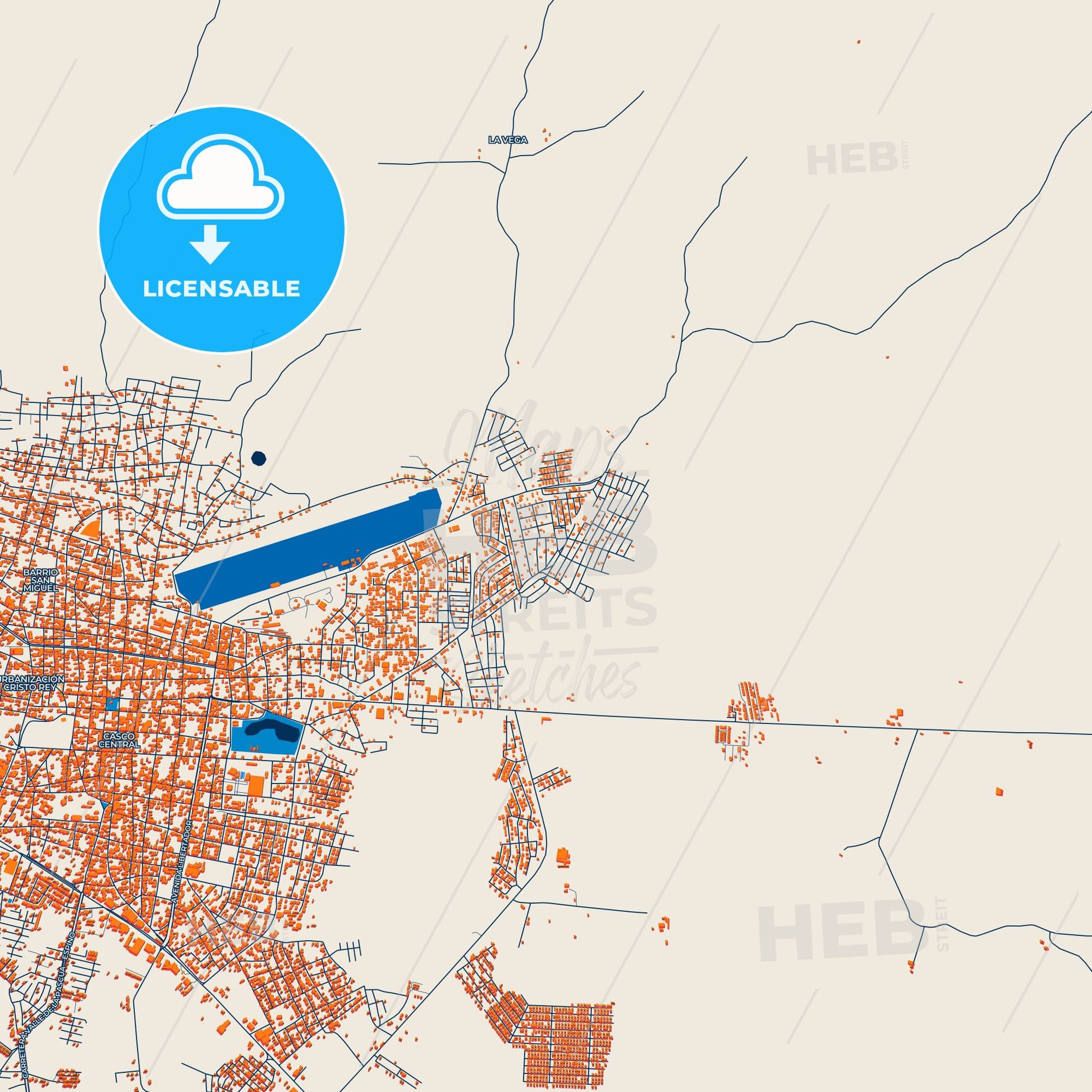 Colorful Valle de La Pascua Street Map with Labels and Buildings