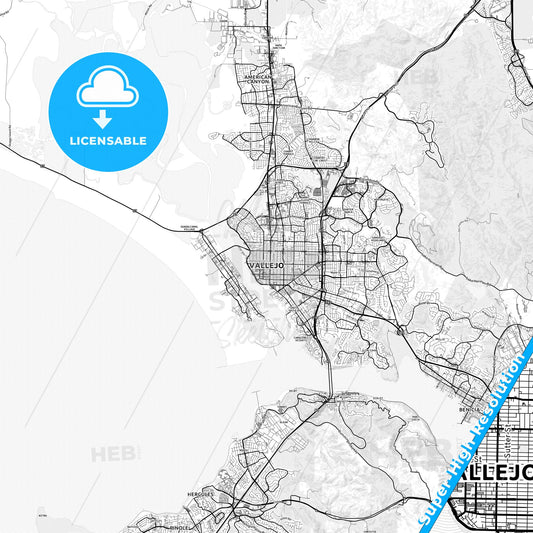 Vallejo, California light map with streetnames, citynames and districts