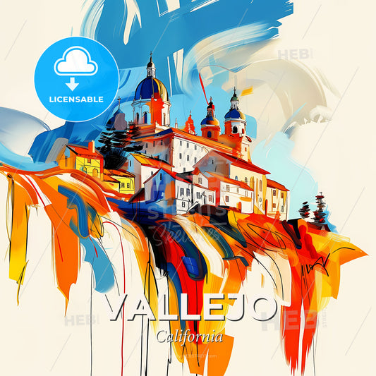 Vibrant Vallejo, California - A Painting Of A Building On A Hill - Square format print template