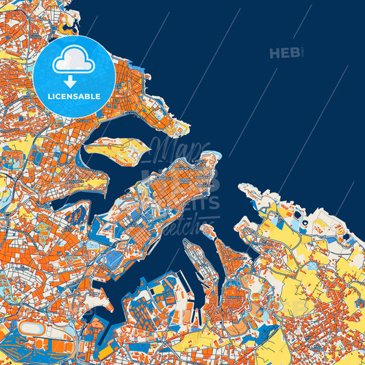 Colorful Valletta Street Map with Labels and Buildings