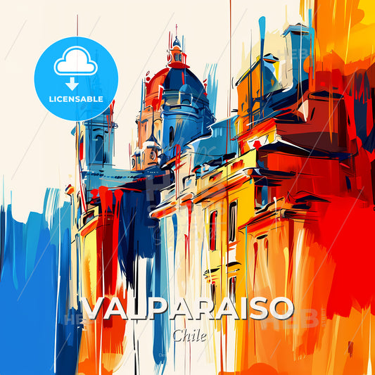 Vibrant Valparaiso, Chile - A Colorful Painting Of A Building - Square format print template