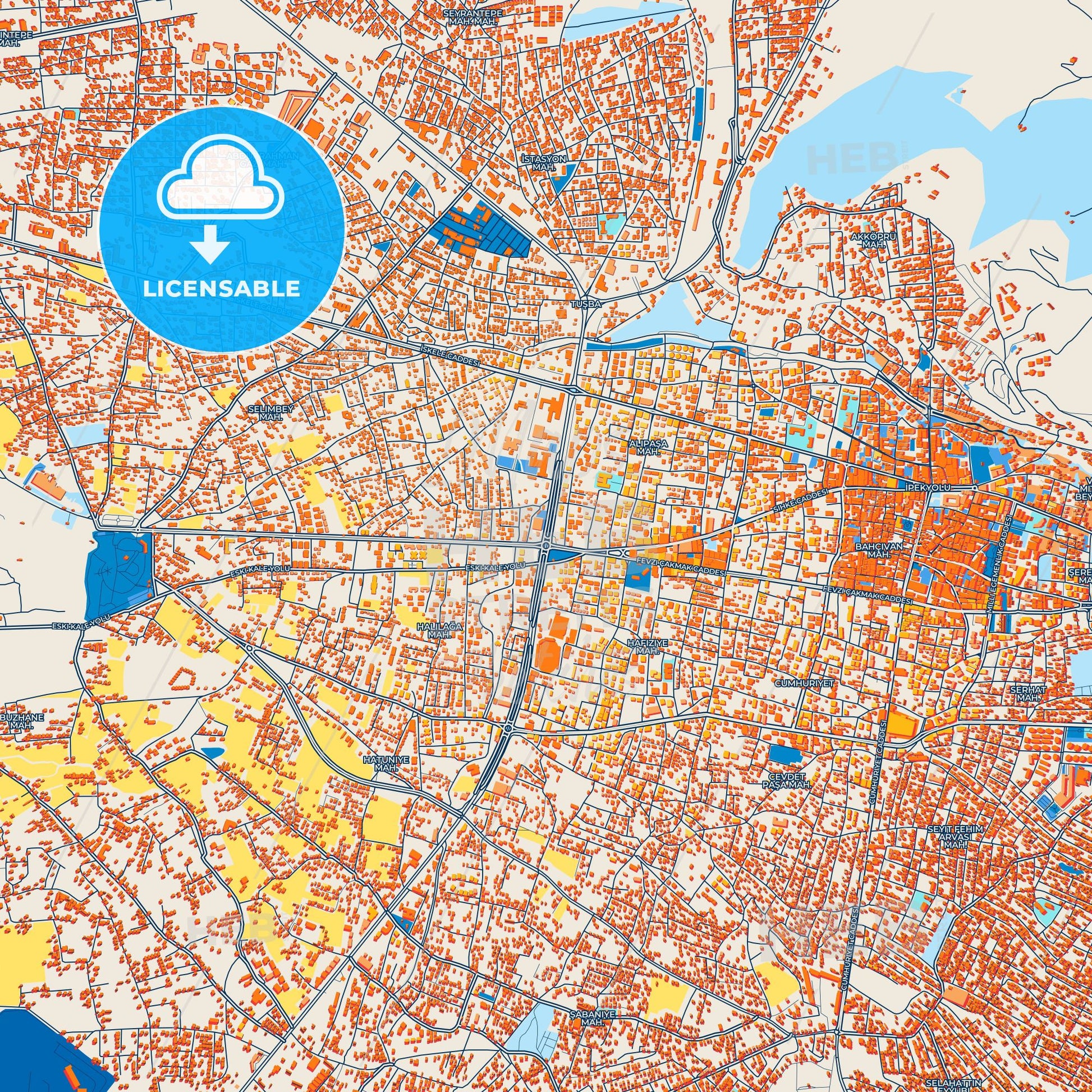 Colorful Van Street Map with Labels and Buildings