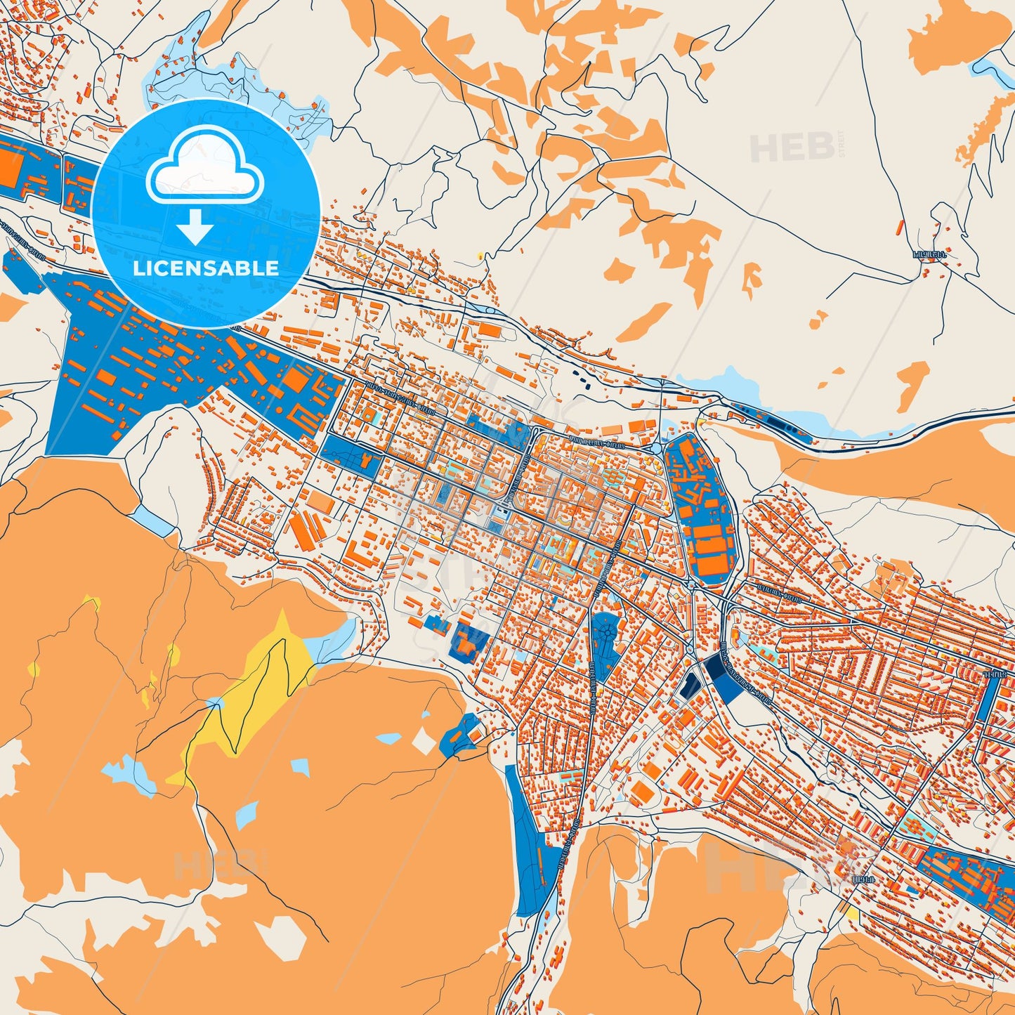 Colorful Vanadzor Street Map with Labels and Buildings