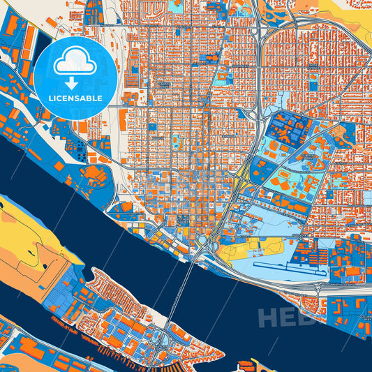 Colorful Vancouver Street Map with Labels and Buildings