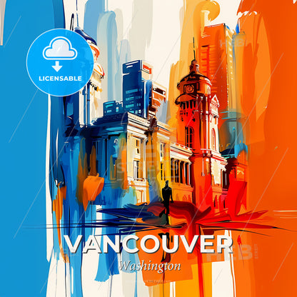 Vibrant Vancouver, Washington - A Colorful Painting Of A Building - Square format print template