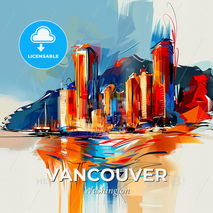Vibrant Vancouver, Washington - A Painting Of A City - Square format print template