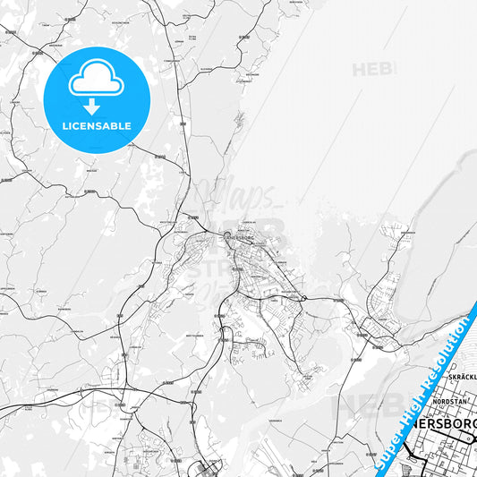 Vänersborg, Sweden light map with streetnames, citynames and districts