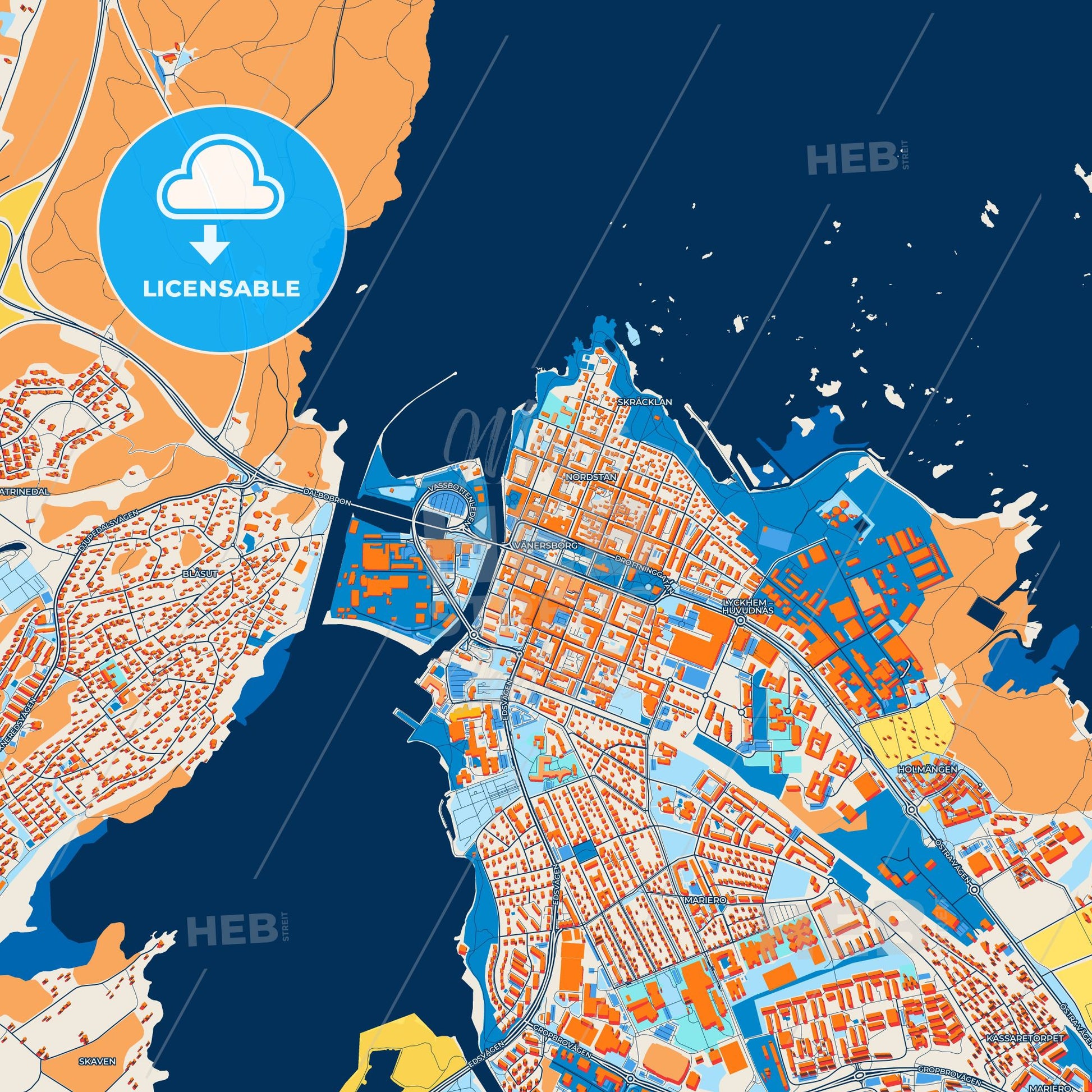 Colorful Vänersborg Street Map with Labels and Buildings