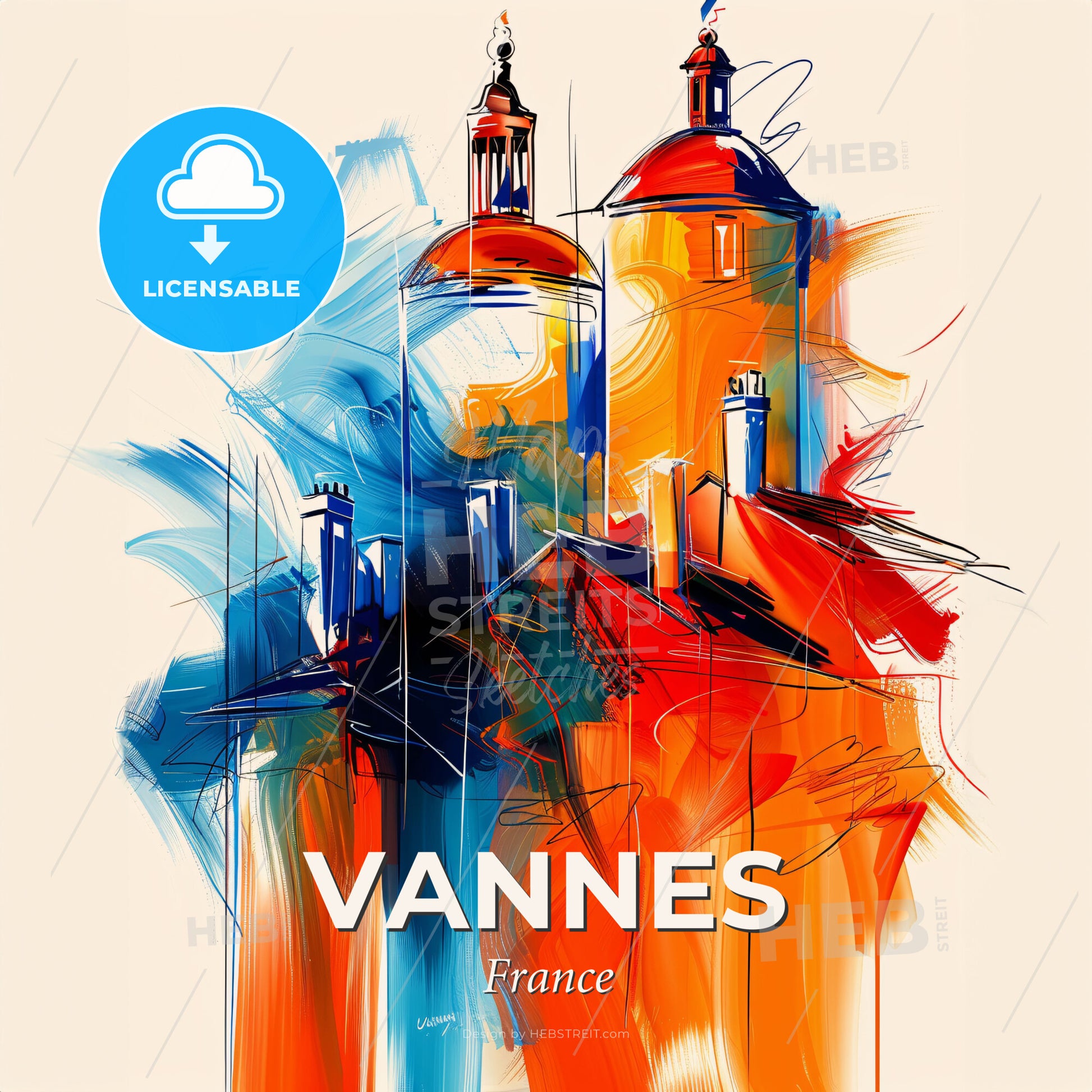 Vibrant Vannes, France - A Painting Of Buildings With Towers - Square format print template