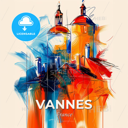 Vibrant Vannes, France - A Painting Of Buildings With Towers - Square format print template