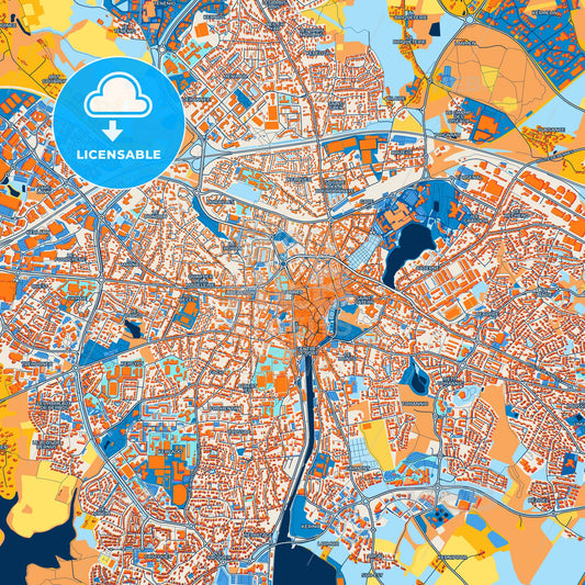 Colorful Vannes Street Map with Labels and Buildings