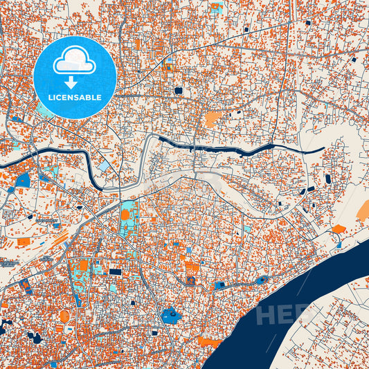 Colorful Varanasi Street Map with Labels and Buildings