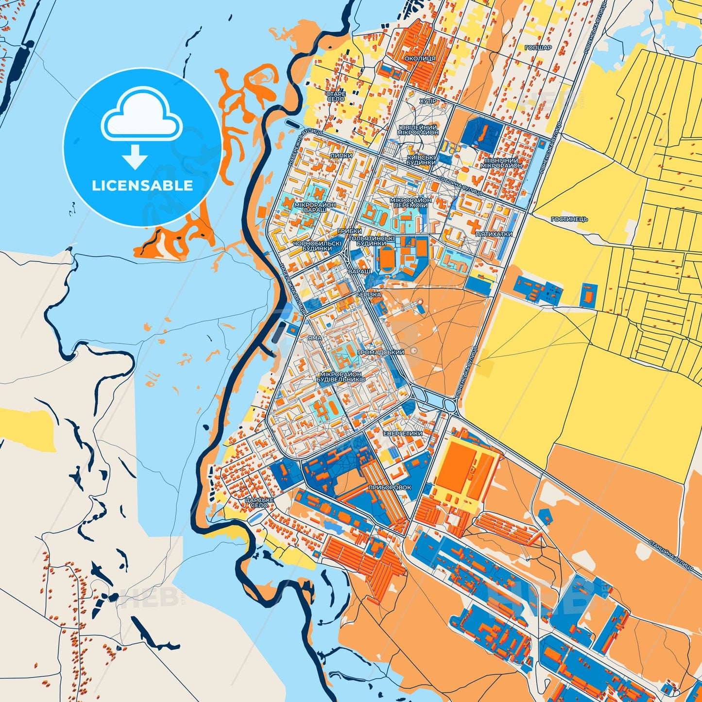 Colorful Varash Street Map with Labels and Buildings