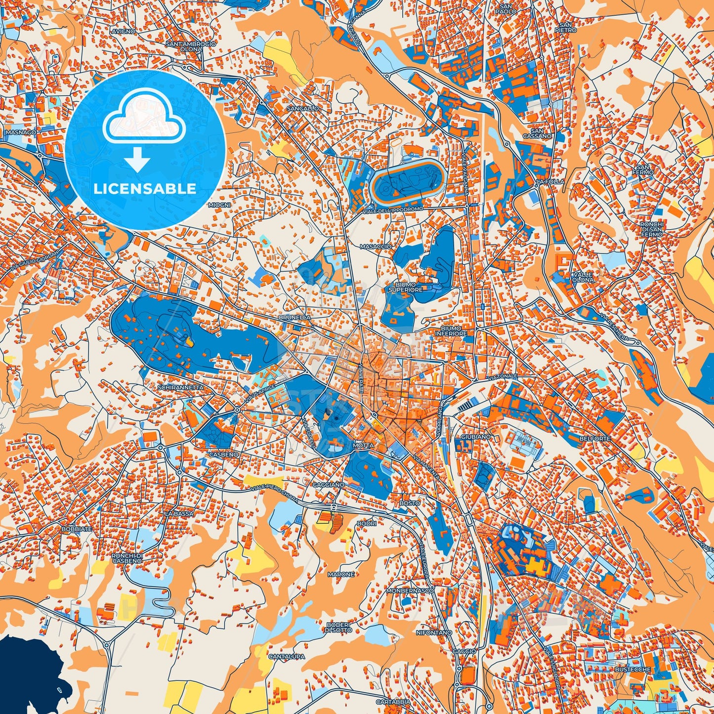 Colorful Varese Street Map with Labels and Buildings