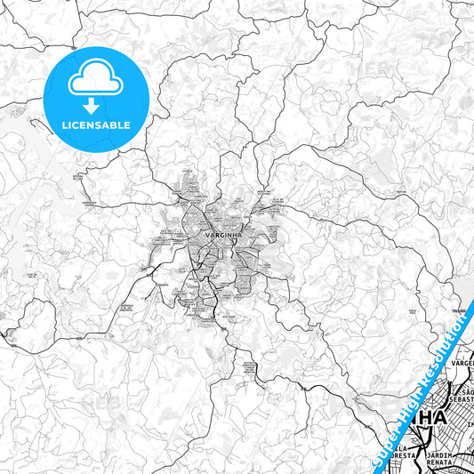 Varginha, Brazil light map with streetnames, citynames and districts