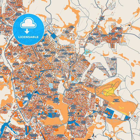 Colorful Varginha Street Map with Labels and Buildings