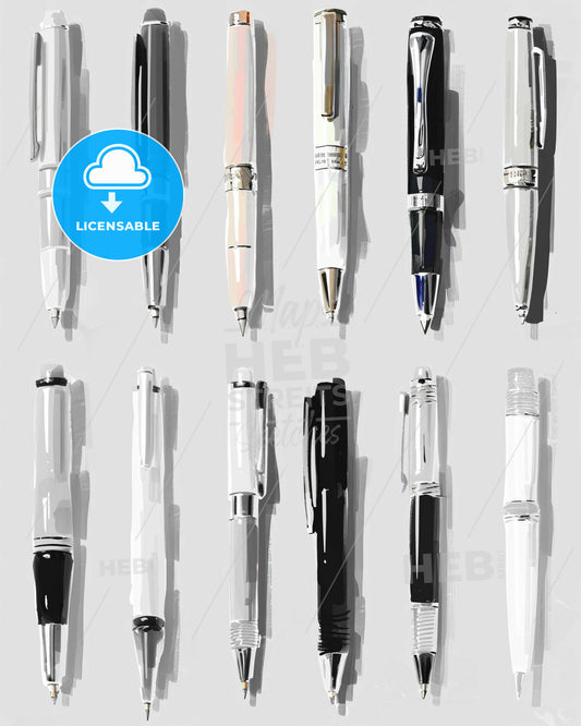 Line Art Sketch: Pen and Paper Symphony - A group of pens in different colors