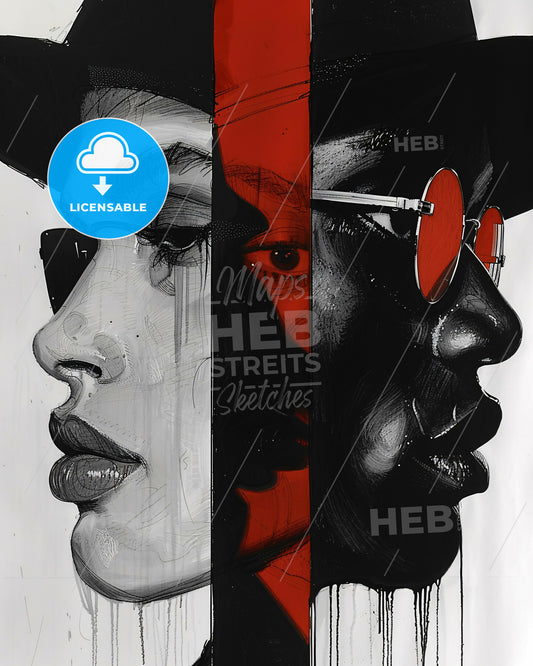 Black and White Line Art: Types of Creative People - A painting of a man and a woman