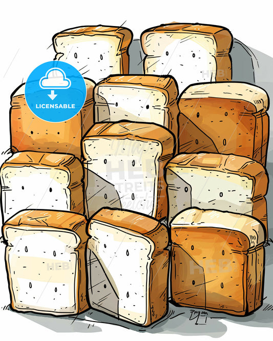 Bread Beauty: Sketchy Line Art Delights - A group of sliced bread